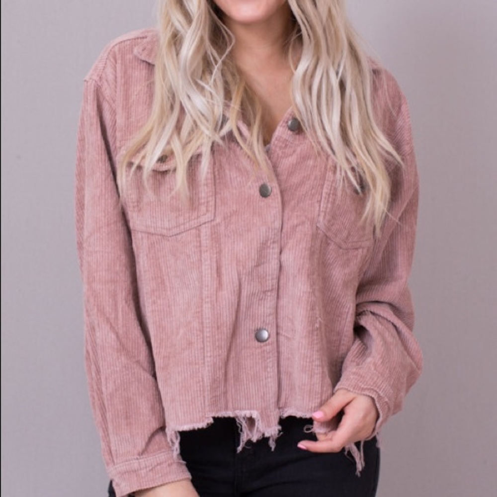 POL Pink Corduroy Distressed Jacket